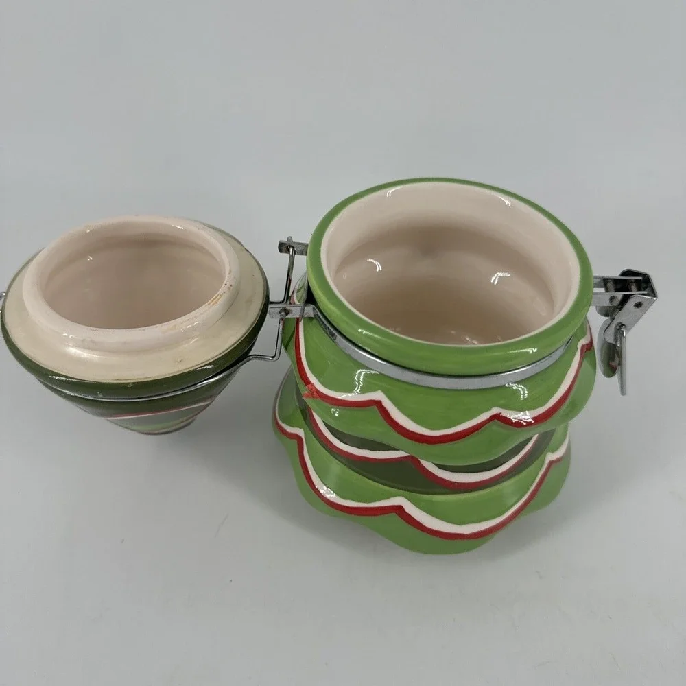 Canister Ceramic Christmas Tree Holiday Green Snacks Treat Jar‎ 7